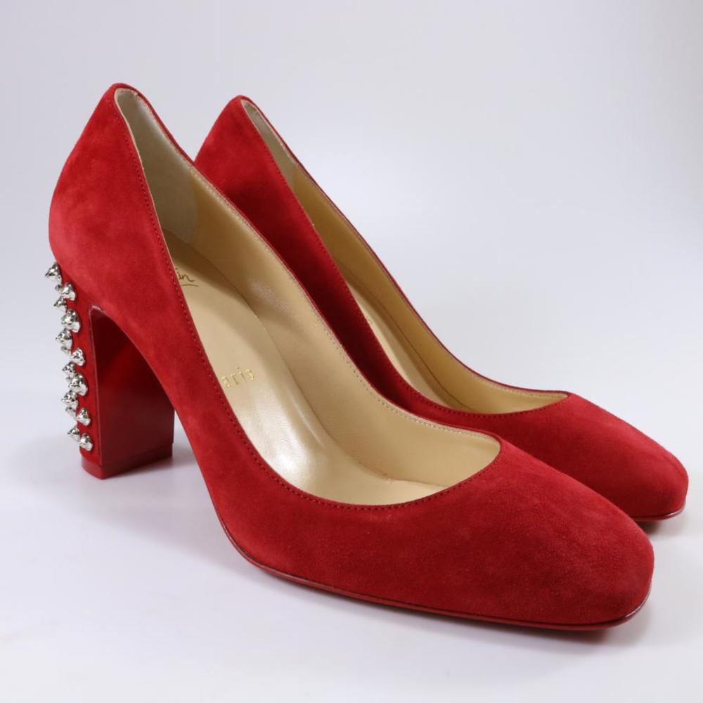 85mm Loubi red silver Donna Stud Spike Suede Pumps C794